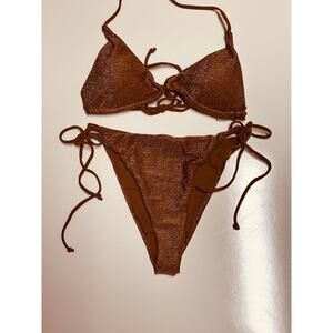 Nisia Women's 2-Piece Tie Bikini, Swimsuit Shimmery Brown Color Size XL NEW